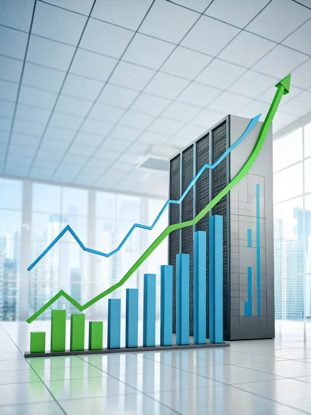 A dynamically scaling graph showing resource allocation increasing and decreasing based on demand, representing the scalability aspect of C3 Solutions' services.