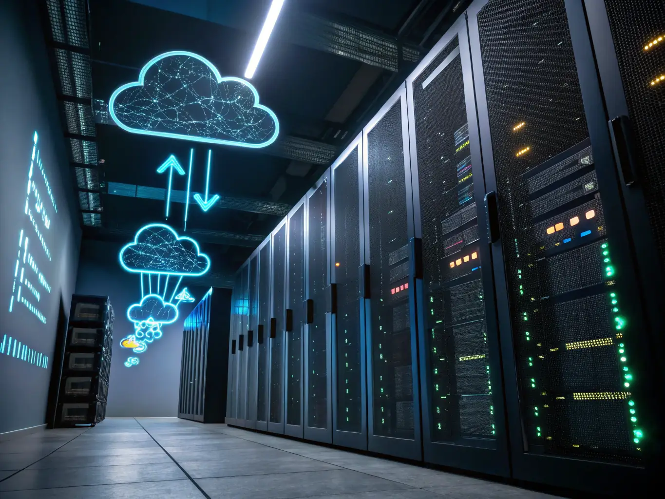 An image showing a digital cloud with arrows indicating migration from on-premises servers to cloud infrastructure, symbolizing the transition to cloud environments.